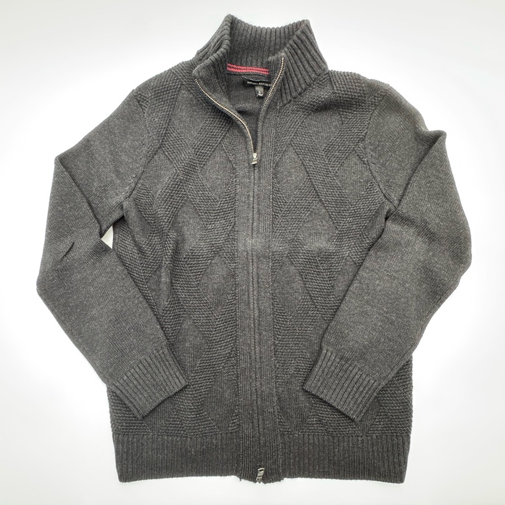 Banana Republic Gray Zip-Up Sweater with Stand-Up Collar Size Large